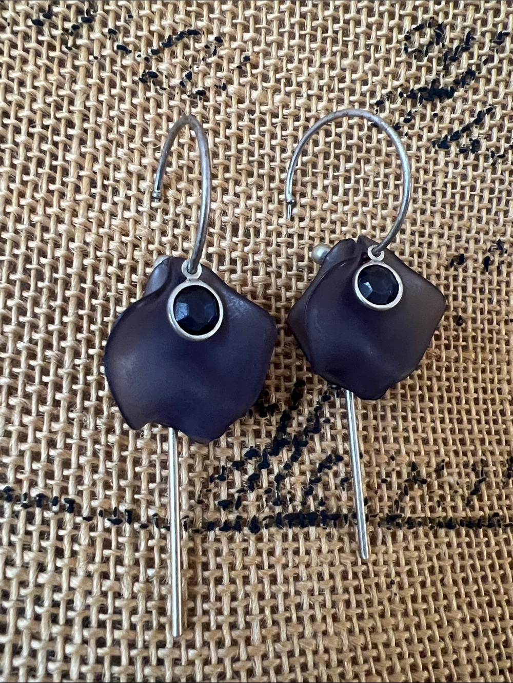 Blue Flower Drop Earrings with Blue Stone Center Accent